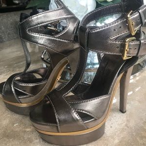 Gucci bronze t strap platform heels 39